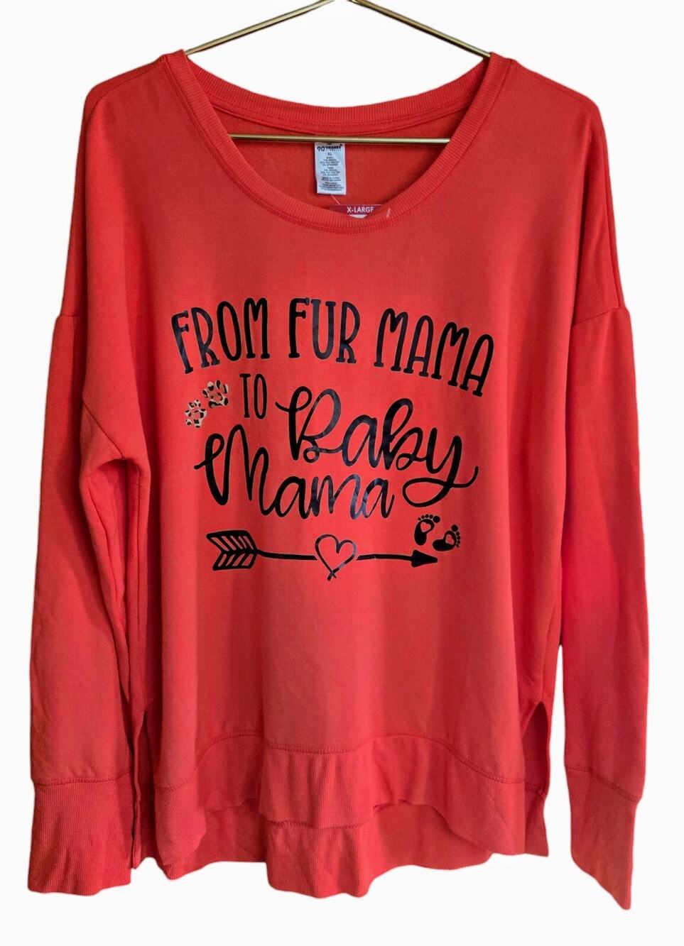 Maternity Fleece Sweatshirt From Fur Mama To Baby Mama Size XL Coral Color NEW